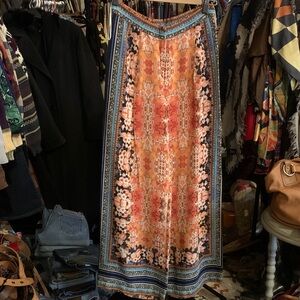 Anthropologie Floral Patterned wide Leg Pants - Orange and Blue